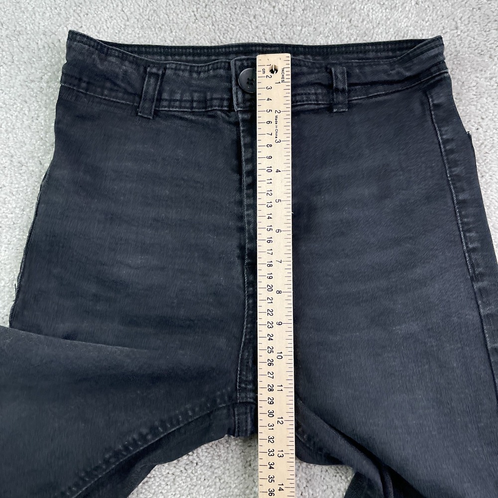 OAT New York Jeans Women 6 28 Black Wide Leg High Rise Raw Hem Stretch Denim - Picture 6 of 10